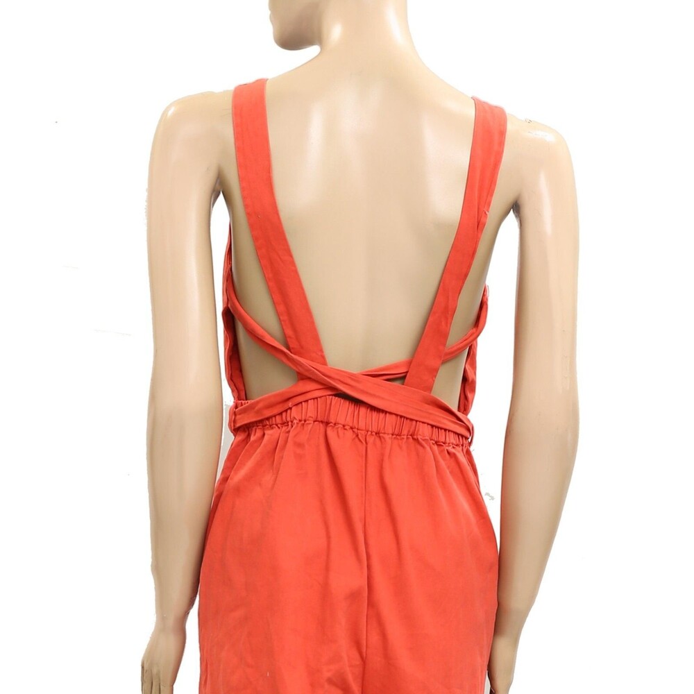 Free People Free-Est Kirstie Jumpsuit Wide Leg Crisscross Cotton Red XS 279715 - Picture 6 of 8